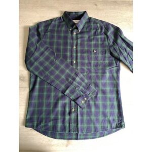 Cuisse de Grenouille Paris Mens Plaid‎ Button Down Shirt Navy Green Large